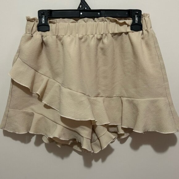 SHEIN Pants - Elegant Tan Ruffle Women's Shorts